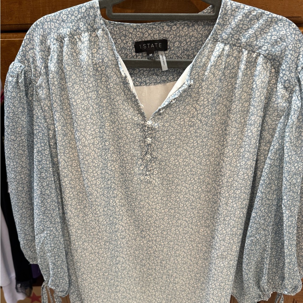 1. State Women's Light Blue/green hue Floral Blouse